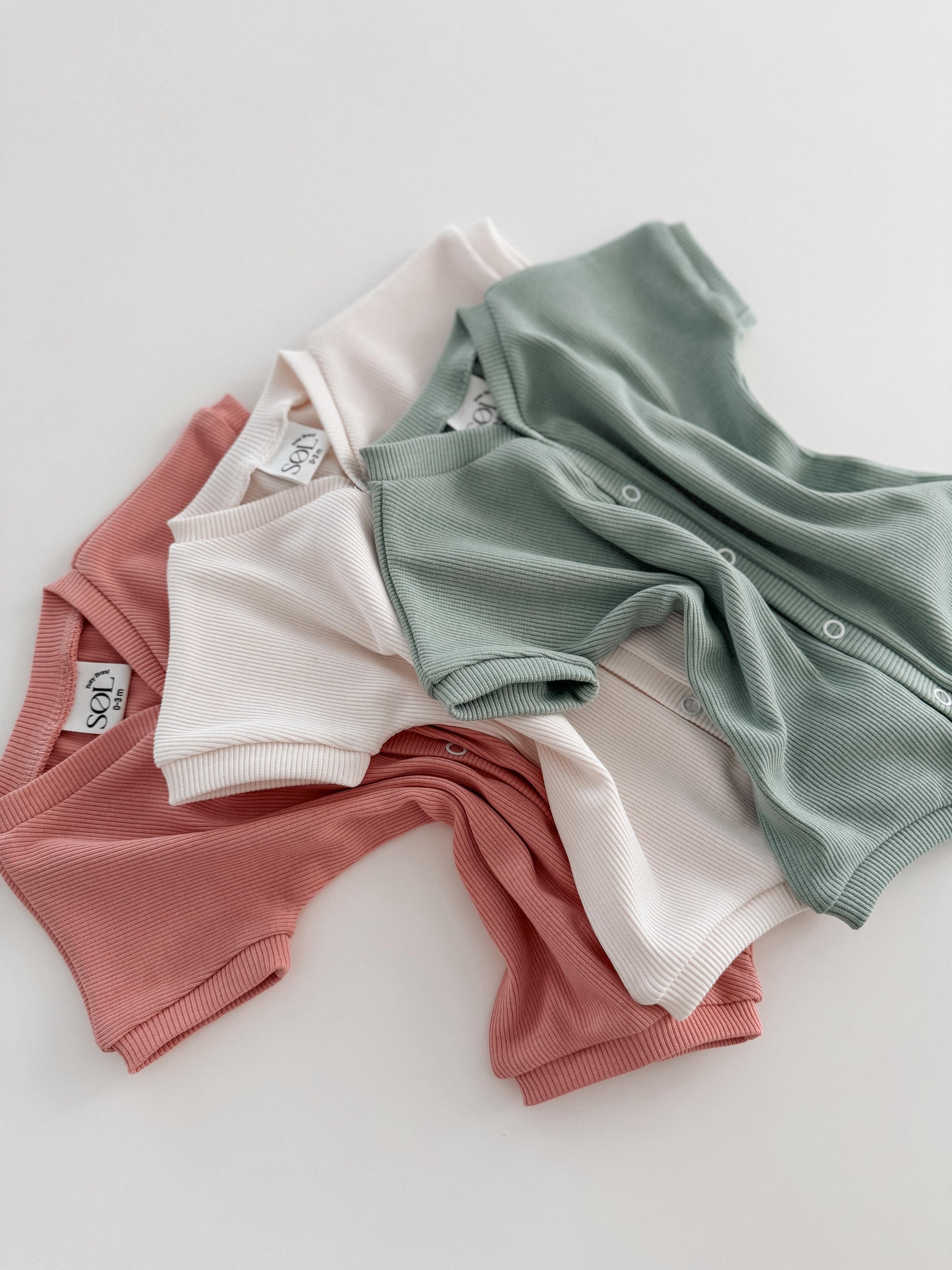 Set Of 3 Ribbed Rompers