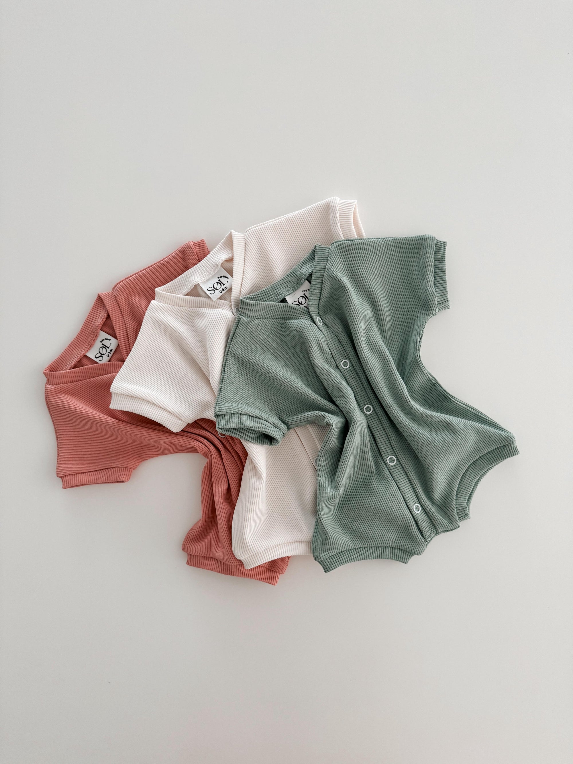 Set Of 3 Ribbed Rompers