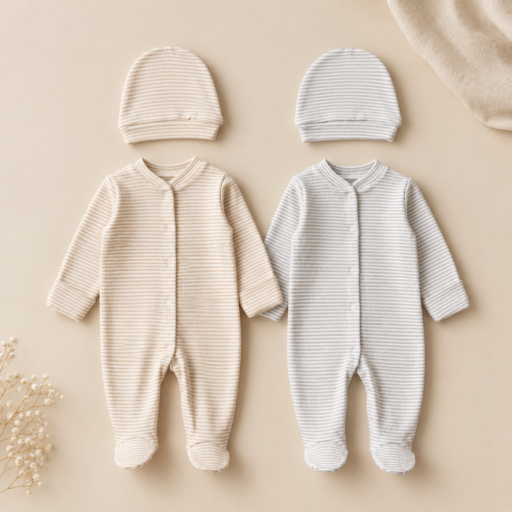 Little Stripes Set – Beige & Grey