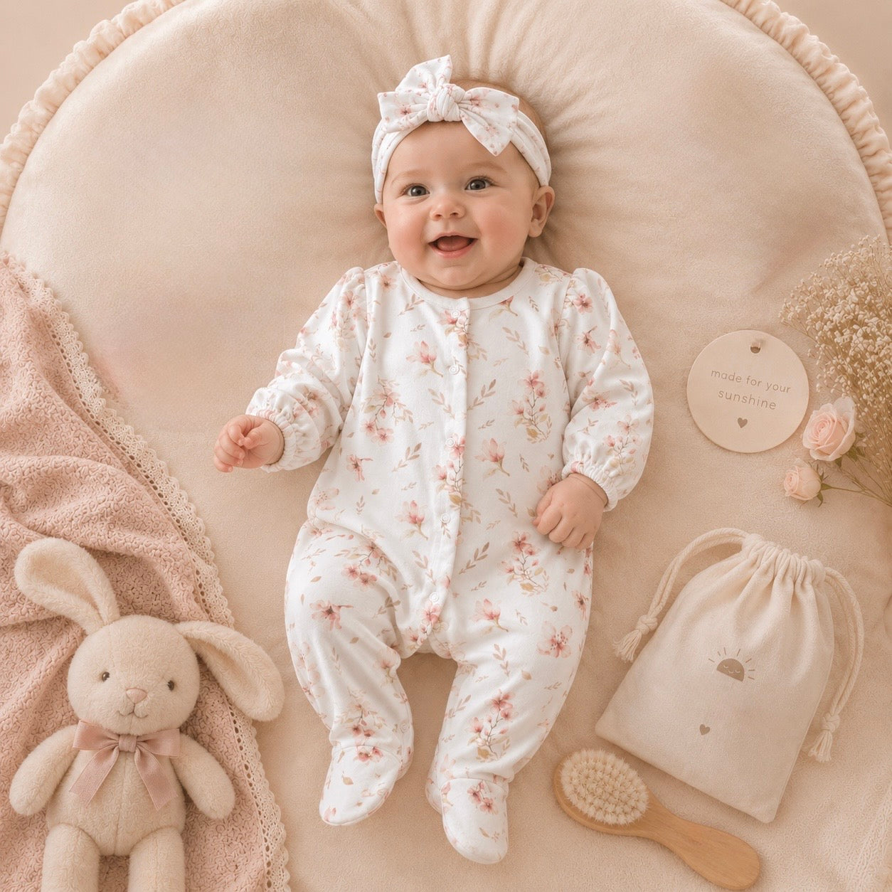 Blush Bloom Footed Romper Set