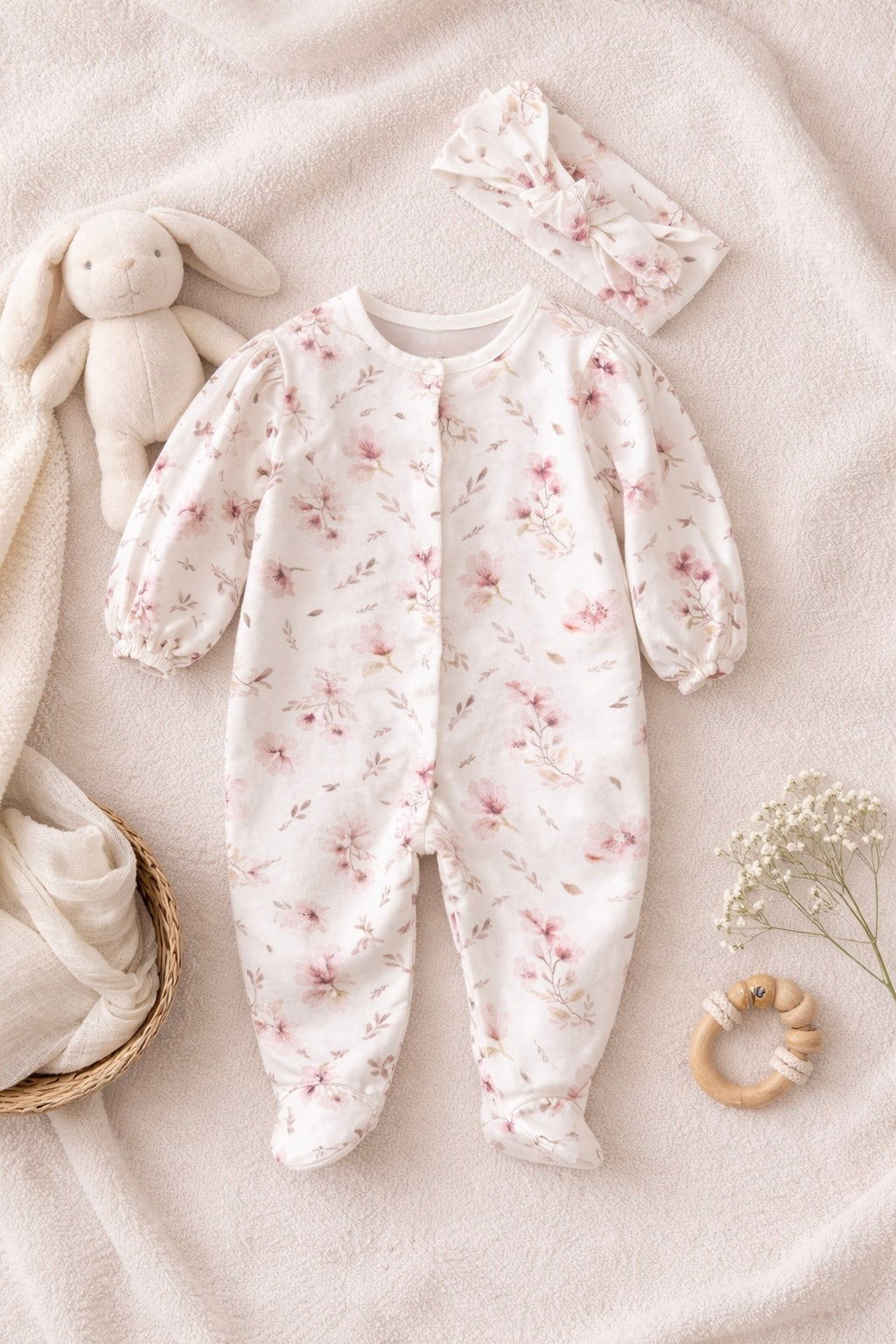 Blush Bloom Footed Romper Set