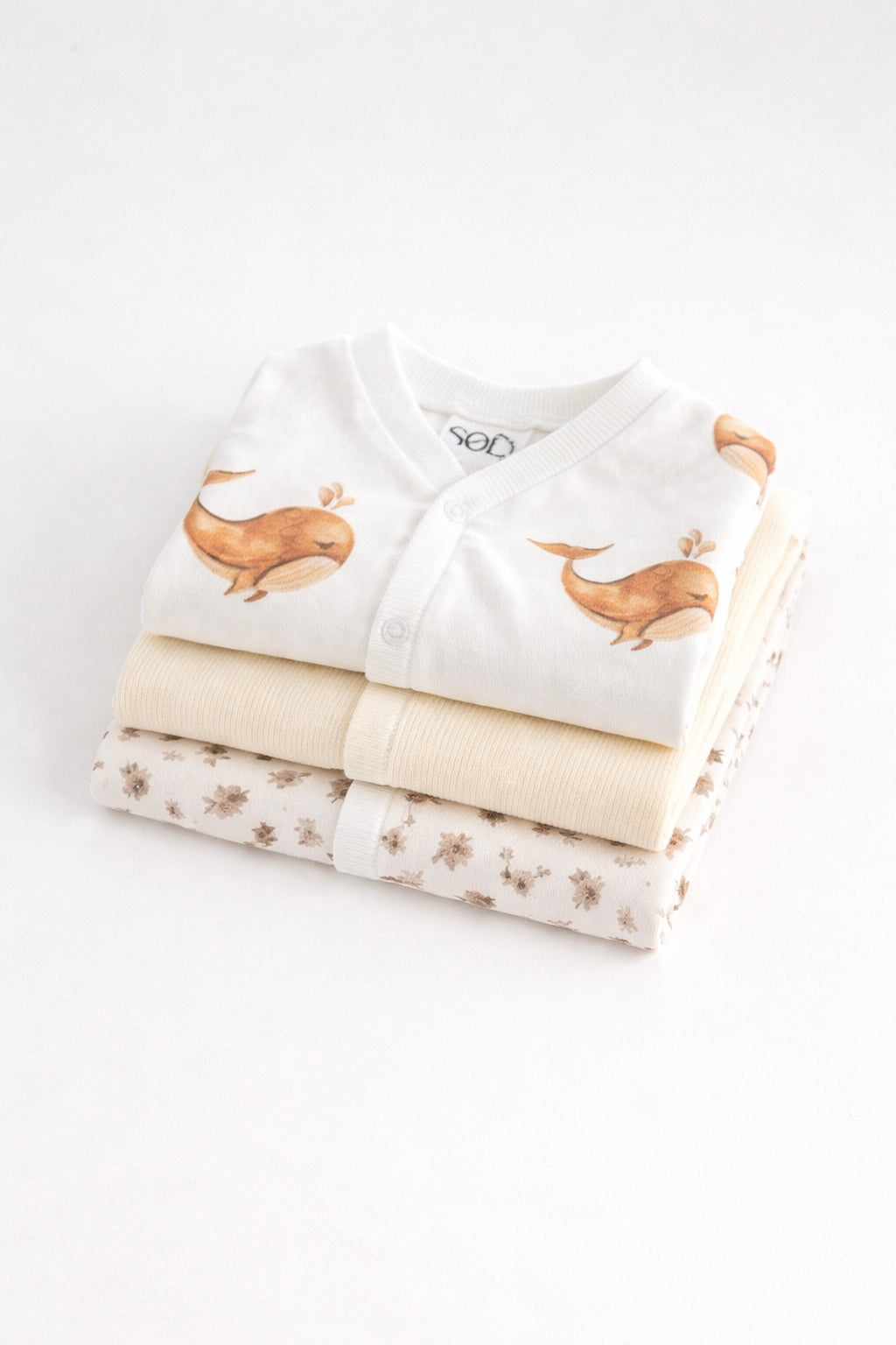 🤍 Soft Meadow Trio – Organic Baby Jumpsuit Set