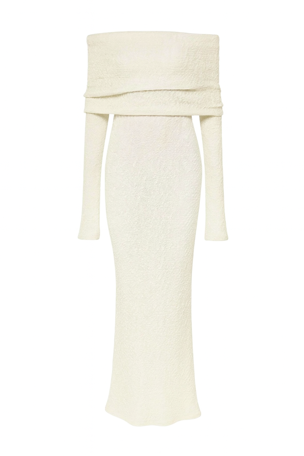 Creamy White Off-Shoulder Maxi Knit Dress – Fall/Winter Edition