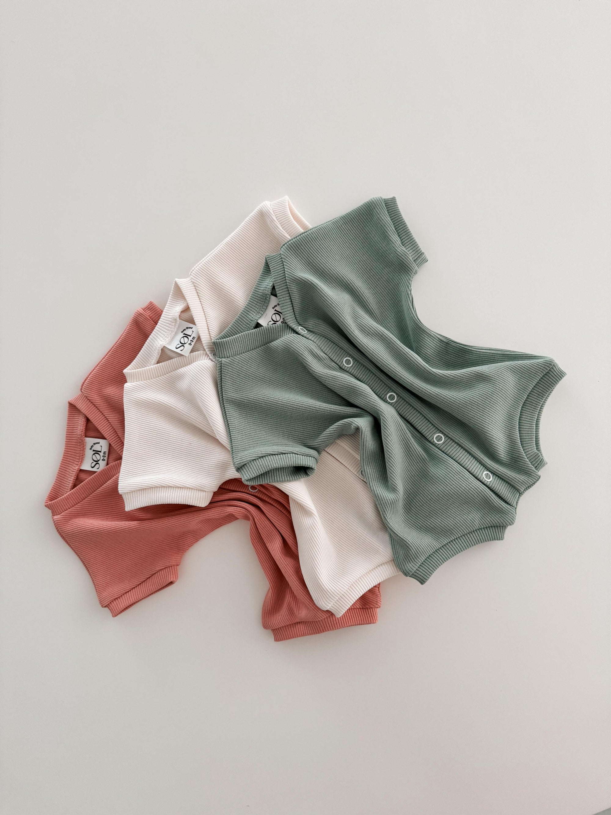 Set Of 3 Ribbed Rompers