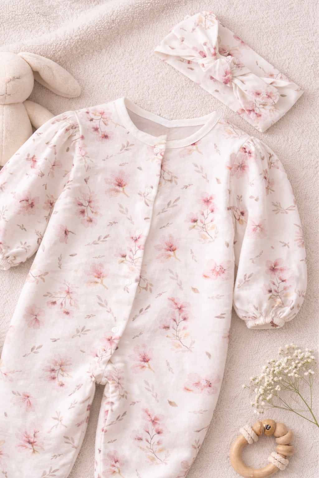 Blush Bloom Footed Romper Set