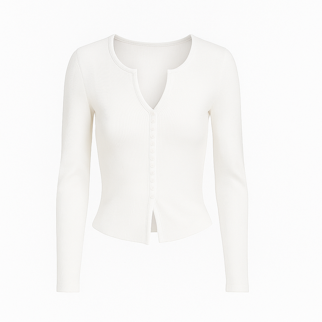 The White Ribbed Button Top